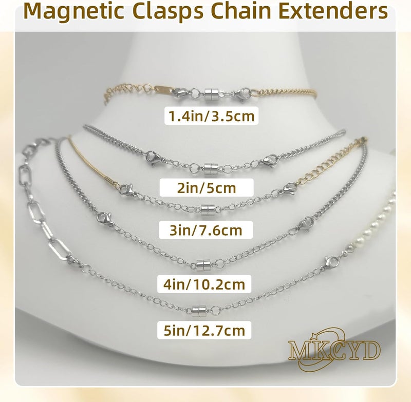 MKCYD Necklace Extender with Magnetic Clasps, Silver Magnetic Necklace Clasps and Closures with Necklace Extenders for Women - Image 3